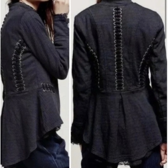 FREE PEOPLE VICTORIAN LACE JACKET IN NAVY - Picture 2 of 16